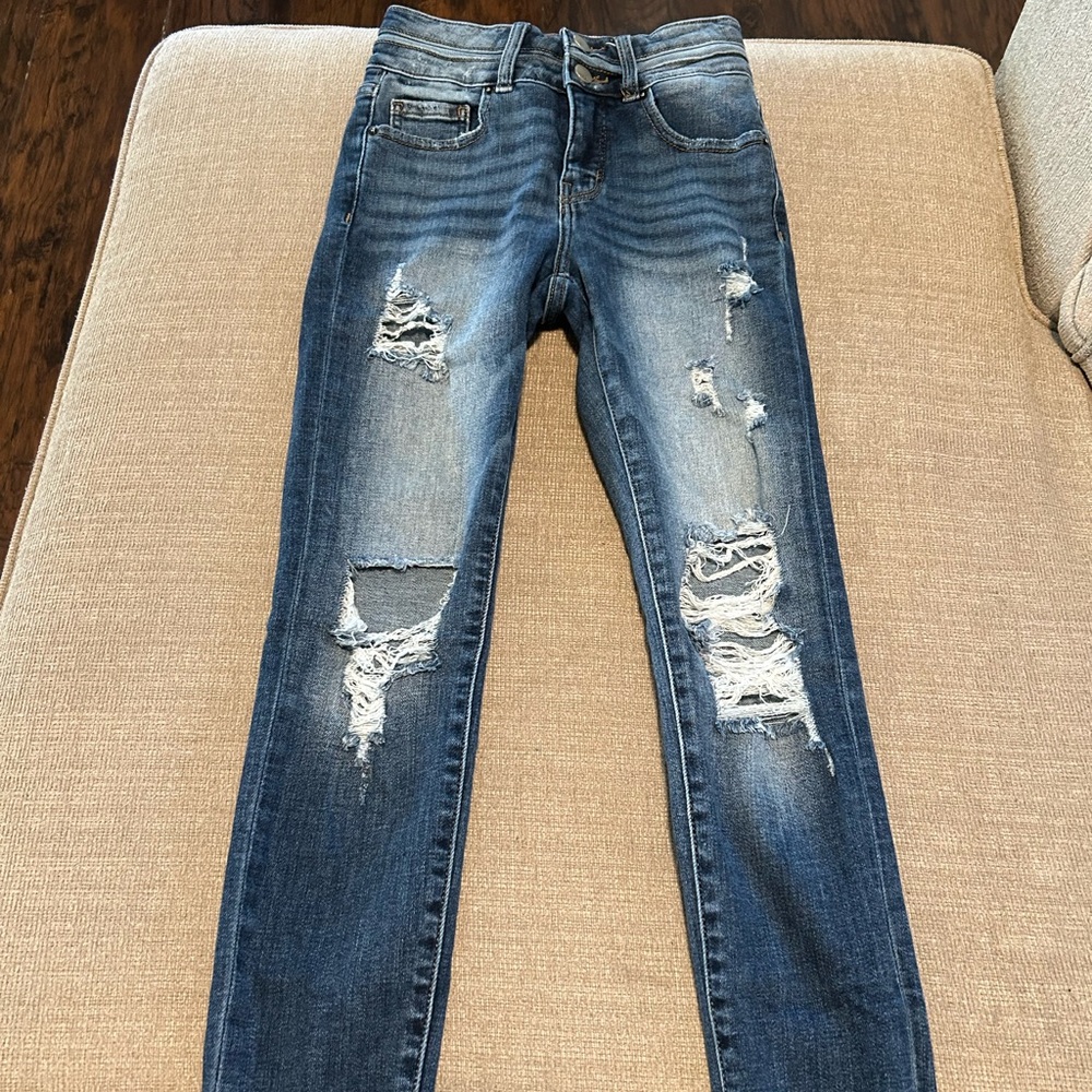 BKE Women's Distressed Skinny Jeans - Dark Blue